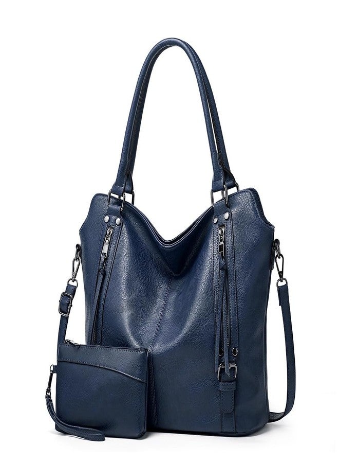 Pahajim Womens PU Leather Purses 2Pcs Set Large Work Tote Handbag with wallet for Ladies Designer oversize Sholder Bag (blue) - Image 1