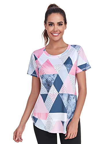 Abrooical Womens Athletic Tops Short Sleeve Loose Fit Workout TShirts Sun Protection UPF 50 Tee Yoga Print 01 Small - Image 3