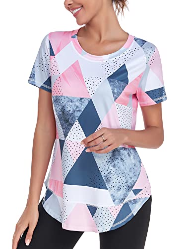 Abrooical Womens Athletic Tops Short Sleeve Loose Fit Workout TShirts Sun Protection UPF 50 Tee Yoga Print 01 Small - Image 1