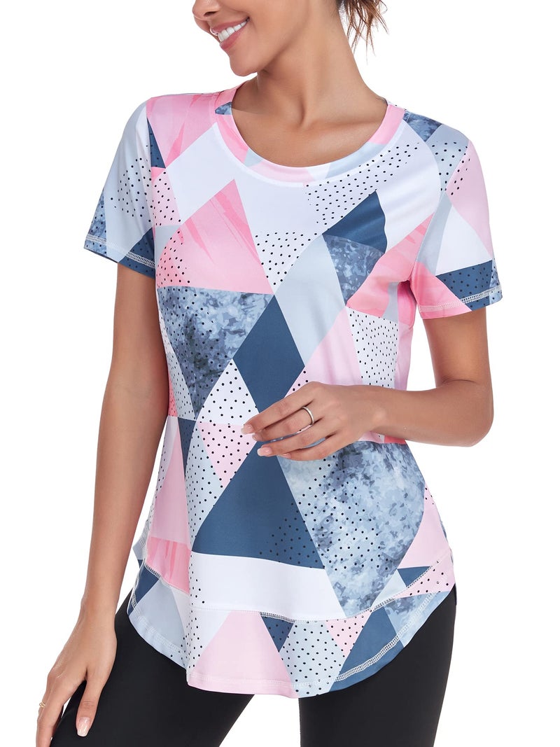 Abrooical Womens Athletic Tops Short Sleeve Loose Fit Workout TShirts Sun Protection UPF 50 Tee Yoga Print 01 Small - Image 2