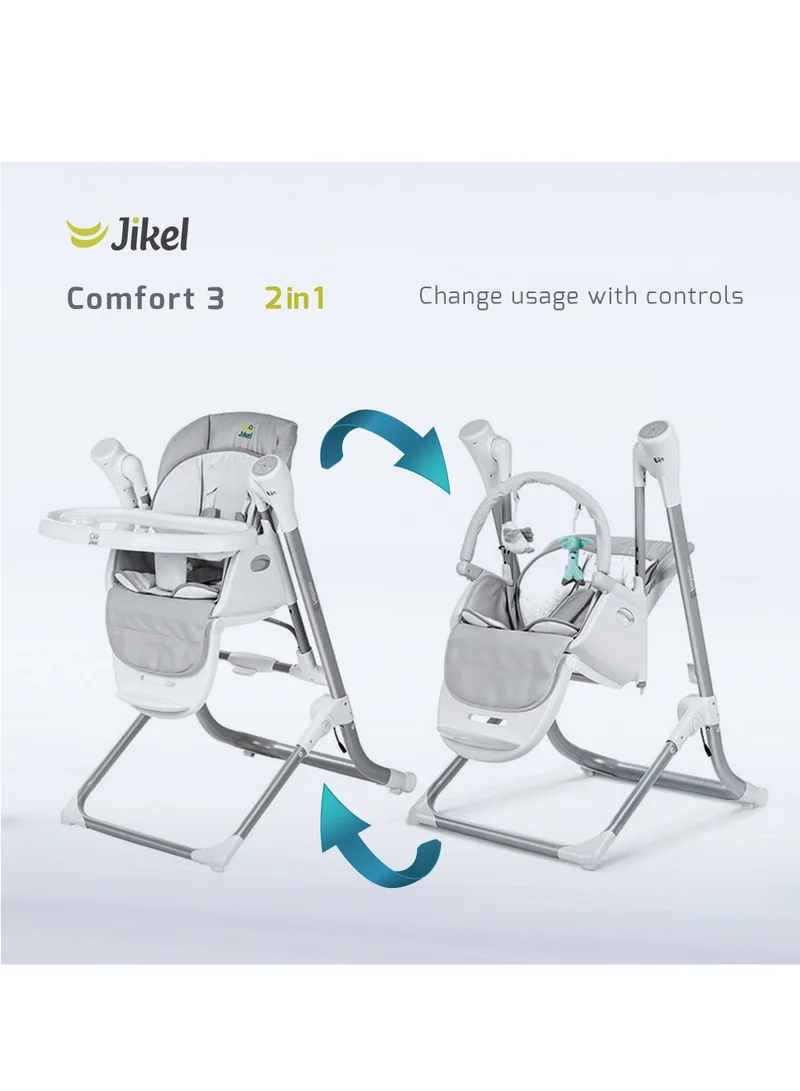 جيكل Jikel Comfort3 2-in-1 Swing & Highchair 0 to 3 years - Grey