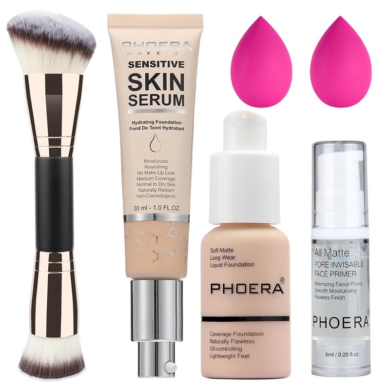 PHOERA Foundation Full Coverageand Medium Coverage 2024 New PHOERA Foundation Makeup for Mature Skin Wrinkles Matte Natural Finish for a Flawless Complexion 101N02 PorcelainNude