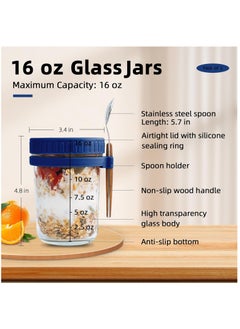 Arabest 2PCS Overnight Oats Jars with Lid and Spoon,  350ml Large Capacity Airtight Oatmeal Container with Measurement Marks, Portable Jars Breakfast Container for Salads Yogurt Cereal Milk Blue  - Image 4