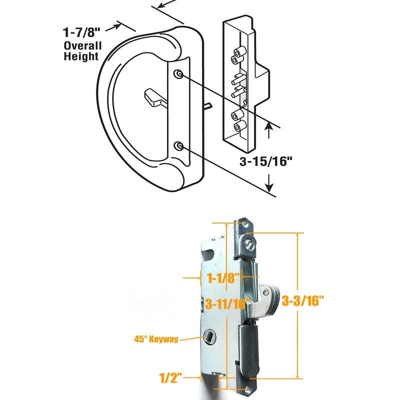HauSun Sliding Patio Door Handle Set with Key Cylinder and Mortise Lock, Full Replacement Handle Lock Set Fits Door Thickness from 1-1/2" to 1-3/4", 3-15/16â€ Screw Hole Spacing, Reversible Design(Non-Handed) - Image 2
