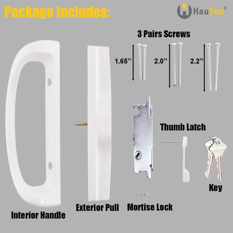 HauSun Sliding Patio Door Handle Set with Key Cylinder and Mortise Lock, Full Replacement Handle Lock Set Fits Door Thickness from 1-1/2" to 1-3/4", 3-15/16â€ Screw Hole Spacing, Reversible Design(Non-Handed) - Image 3