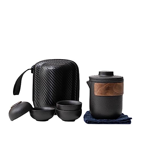 TBACW Portable Chinese Gongfu Tea Set - Ceramic Travel Tea Pot with 4 Cups & Carrying Bag for Outdoor Picnic, Camping, Office or Home Use (Classic 1 Pot 4 Cups) - Image 1