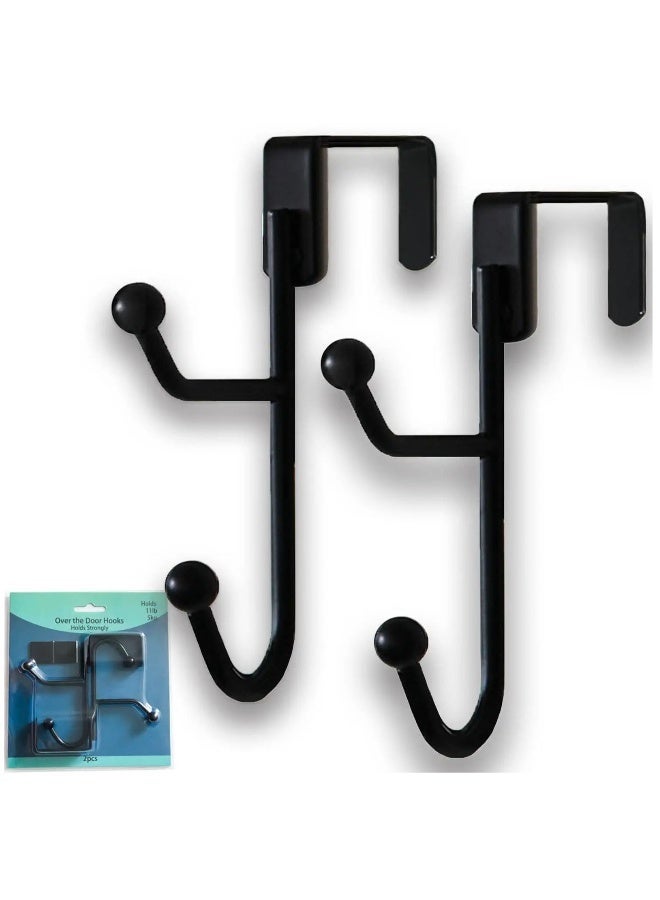 The Door Hooks Hanger, Suitable for 1.5-1.85 Thick Doors, Sturdy Metal Double Hook Hanger for Hanging Coats, Hats, Robes, Towels, Black 4 Pack