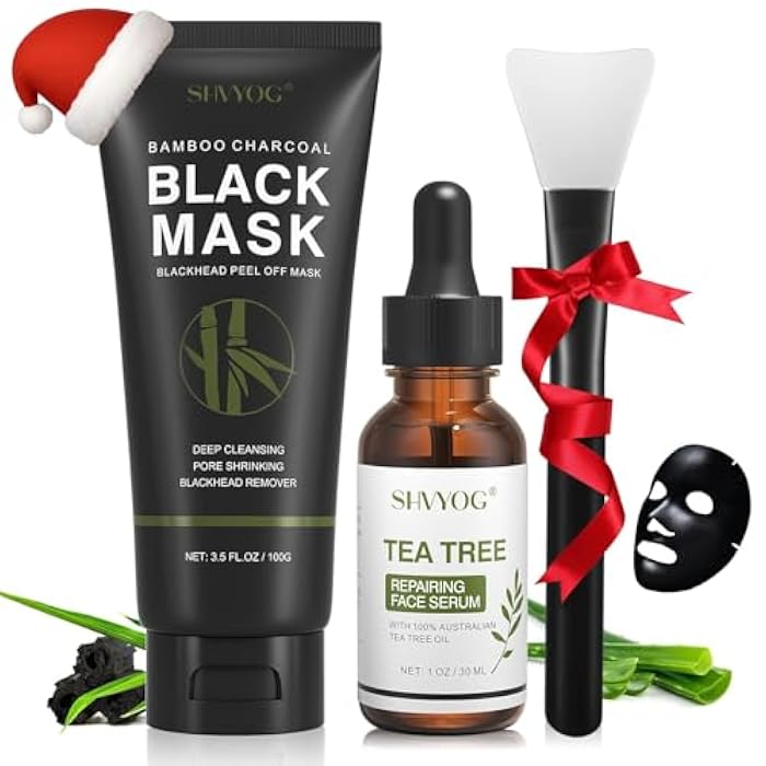 SHVYOG Blackhead Peel Off Face Mask, 3-in-1 Blackhead Remover Mask with Brush & Tea Tree Oil Serum, Charcoal Mask for Deep Cleansing Dirts, Pores, Skin Oil (100g+30ml) - Image 1