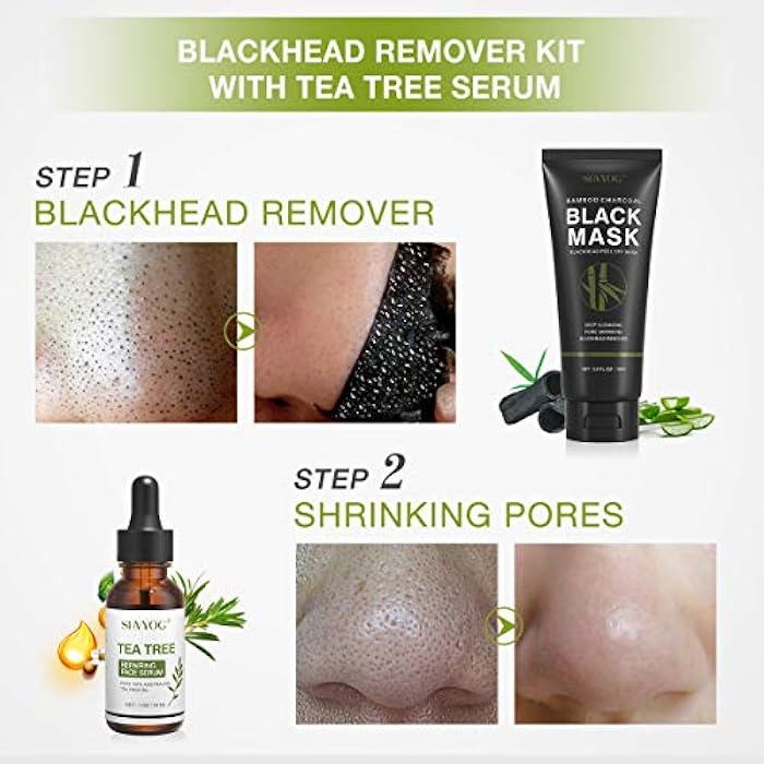 SHVYOG Blackhead Peel Off Face Mask, 3-in-1 Blackhead Remover Mask with Brush & Tea Tree Oil Serum, Charcoal Mask for Deep Cleansing Dirts, Pores, Skin Oil (100g+30ml) - Image 3