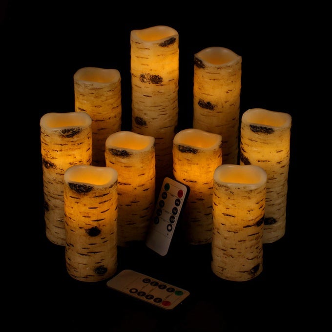 FLAMELESS CANDLES BATTERY OPERATED CANDLES BIRCH EFFECT 4 5 6 7 8 9 SET OF 9 REAL WAX PILLAR LED CANDLES WITH 10KEY REMOTE CONTROL 2468 HOURS TIMER