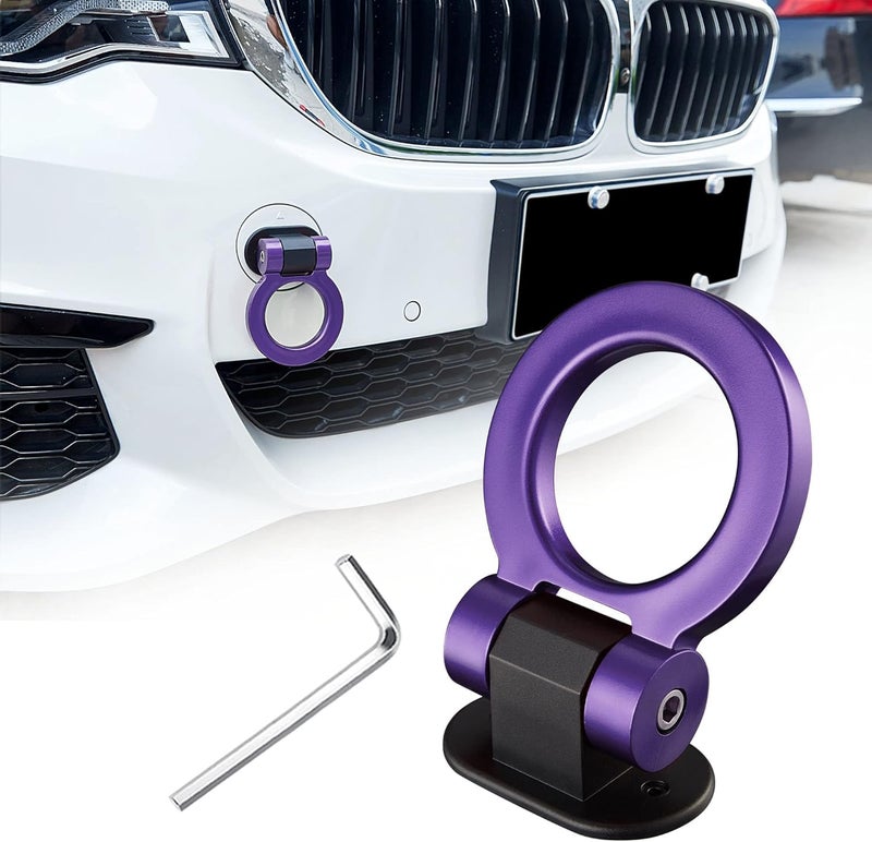 AutoBizarre Car Dummy Tow Hook Bumper Tow Hook 180 Degree Adjustable Self-Adhesive Round O-Shaped Vehicle Towing Hook for Car Decoration Universal for All Cars, SUV (Purple) - Image 1
