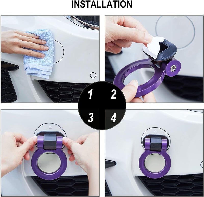 AutoBizarre Car Dummy Tow Hook Bumper Tow Hook 180 Degree Adjustable Self-Adhesive Round O-Shaped Vehicle Towing Hook for Car Decoration Universal for All Cars, SUV (Purple) - Image 4