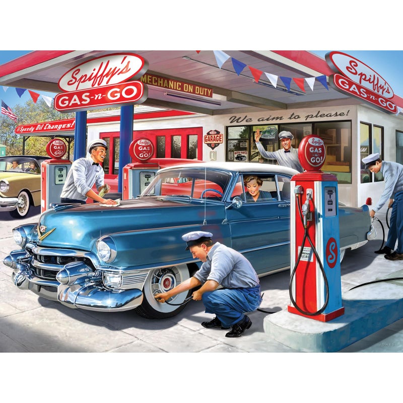 Bits and Pieces 300 Piece Puzzles for Adults 300 Large Pieces 15 x 19 Jigsaw Puzzles Classic Cars Gas Station 1950s Random Die Cut No 2 Pieces Alike 50s Service Station - Image 3