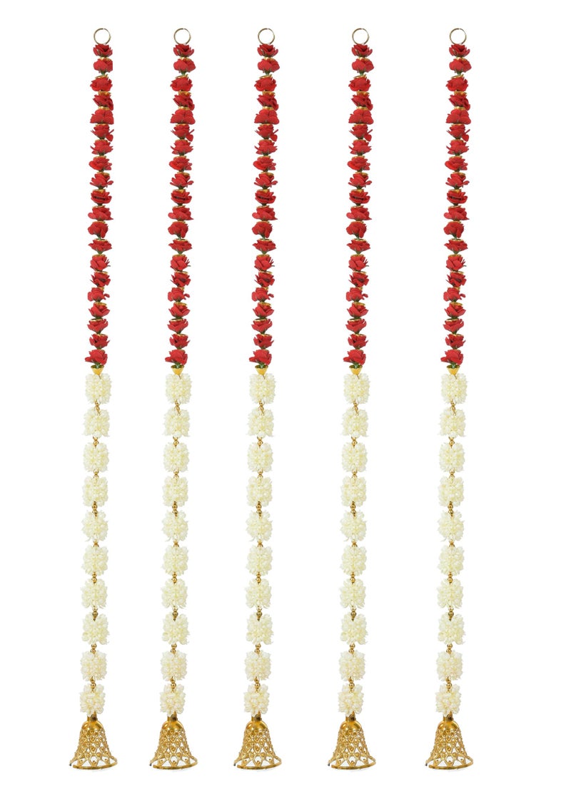 Sanvatsar Mogra Flower Ganeshji and Bells Wall Hanging Strings, Artificial Flower Latkan for Temple, Festival-Diwali/Ganpati Pooja Door (Red) - Image 4