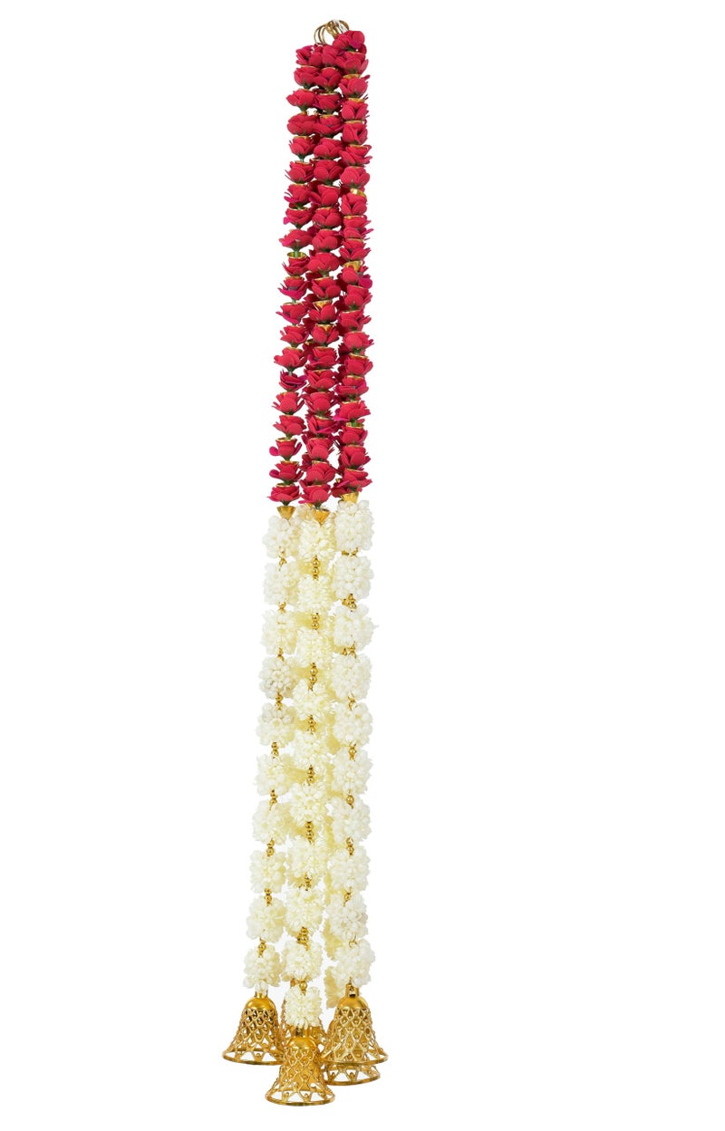 Sanvatsar Mogra Flower Ganeshji and Bells Wall Hanging Strings, Artificial Flower Latkan for Temple, Festival-Diwali/Ganpati Pooja Door (Red) - Image 2