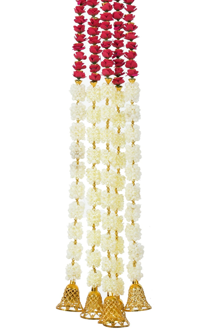 Sanvatsar Mogra Flower Ganeshji and Bells Wall Hanging Strings, Artificial Flower Latkan for Temple, Festival-Diwali/Ganpati Pooja Door (Red) - Image 3