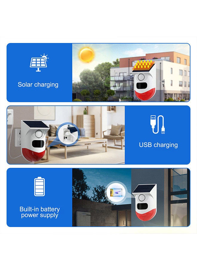 Generic - Solar Motion Sensor Alarm Outdoor Solar Alarm 120dB Loud Siren LED Strobe Lights Sound Security Alarm Adjustable Sensing Distance IP65 Waterproof Motion Detector Alarm Siren Rechargeable - Image 1