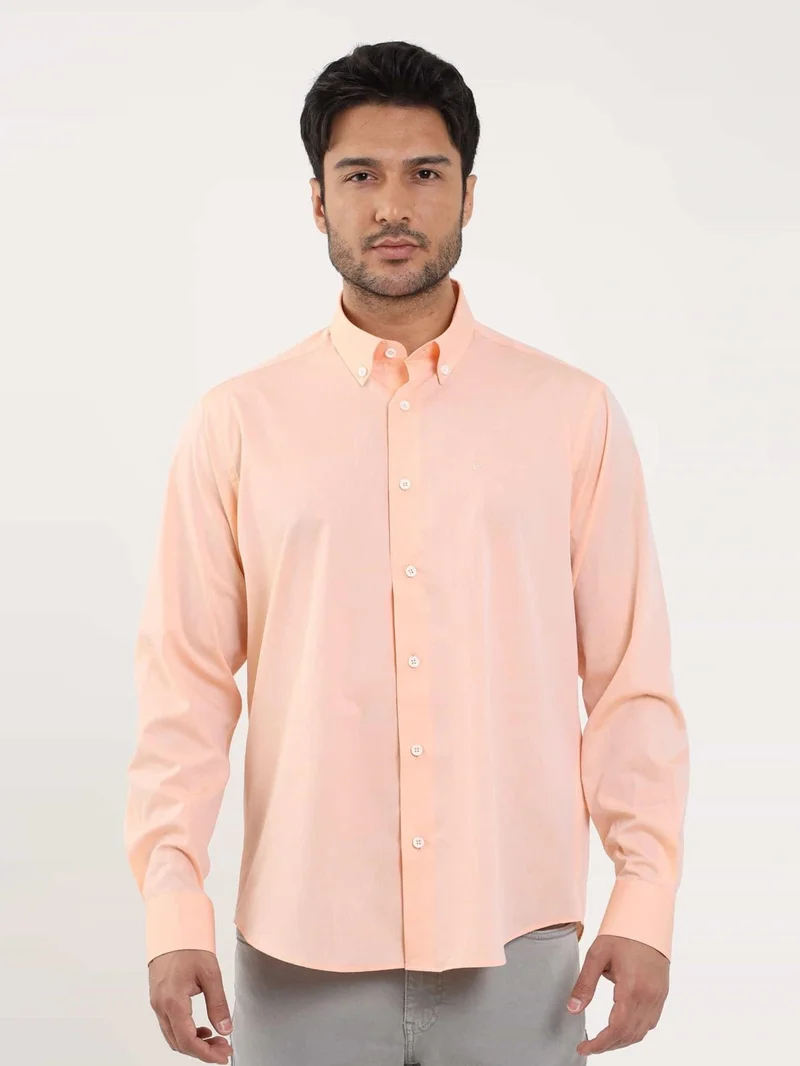 Orange Men's Regular Fit Plain Brent Button Collar Long Sleeve Shirt - 102234