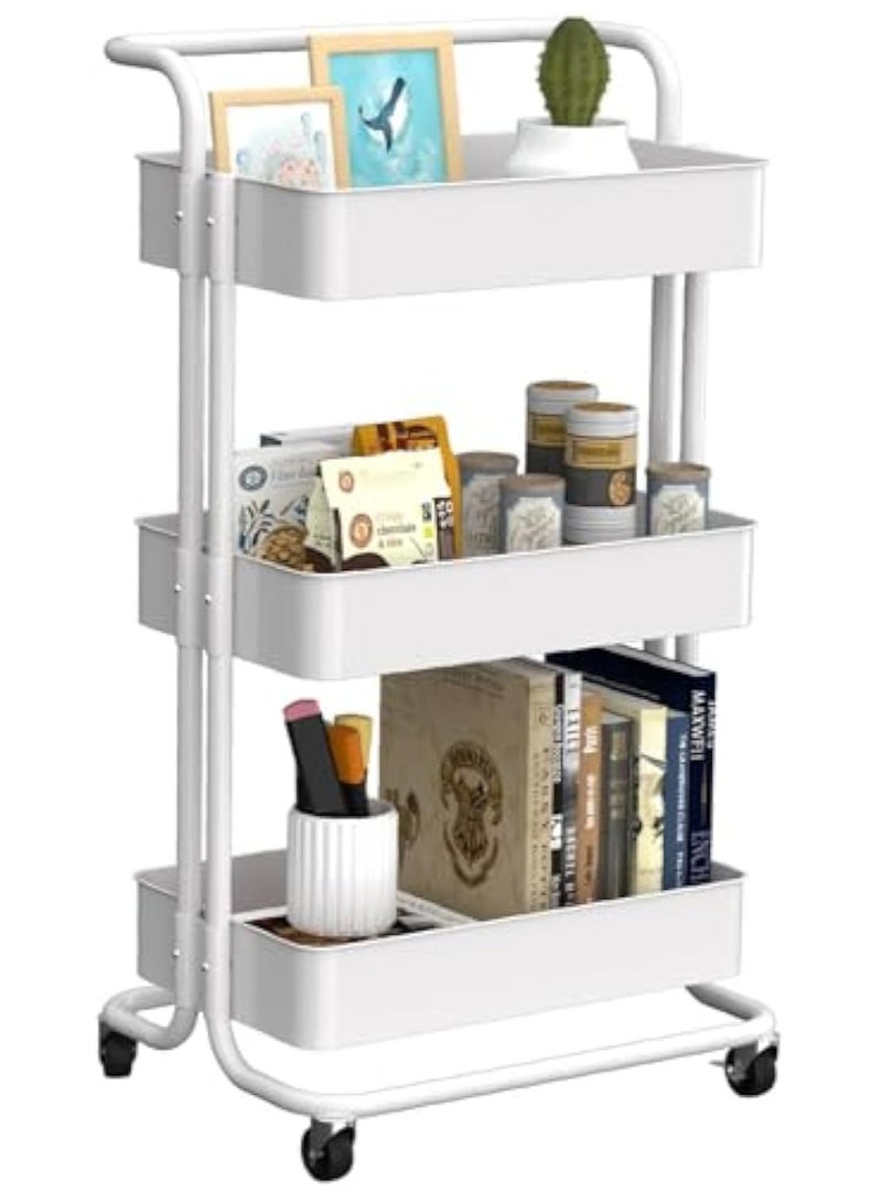POWER 3-Tier Rolling Cart, Heavy Duty Metal Diaper Cart with Wheels, Practical Rolling Storage Cart Organizer, Easy to Assemble Storage Trolley for Kitchen, Bathroom, Office - Image 1