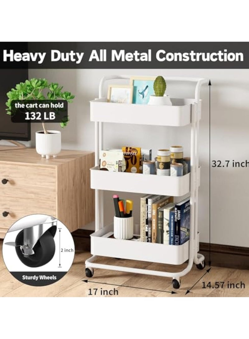 POWER 3-Tier Rolling Cart, Heavy Duty Metal Diaper Cart with Wheels, Practical Rolling Storage Cart Organizer, Easy to Assemble Storage Trolley for Kitchen, Bathroom, Office - Image 2