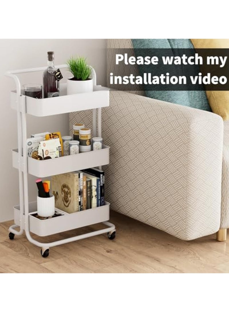 POWER 3-Tier Rolling Cart, Heavy Duty Metal Diaper Cart with Wheels, Practical Rolling Storage Cart Organizer, Easy to Assemble Storage Trolley for Kitchen, Bathroom, Office - Image 4