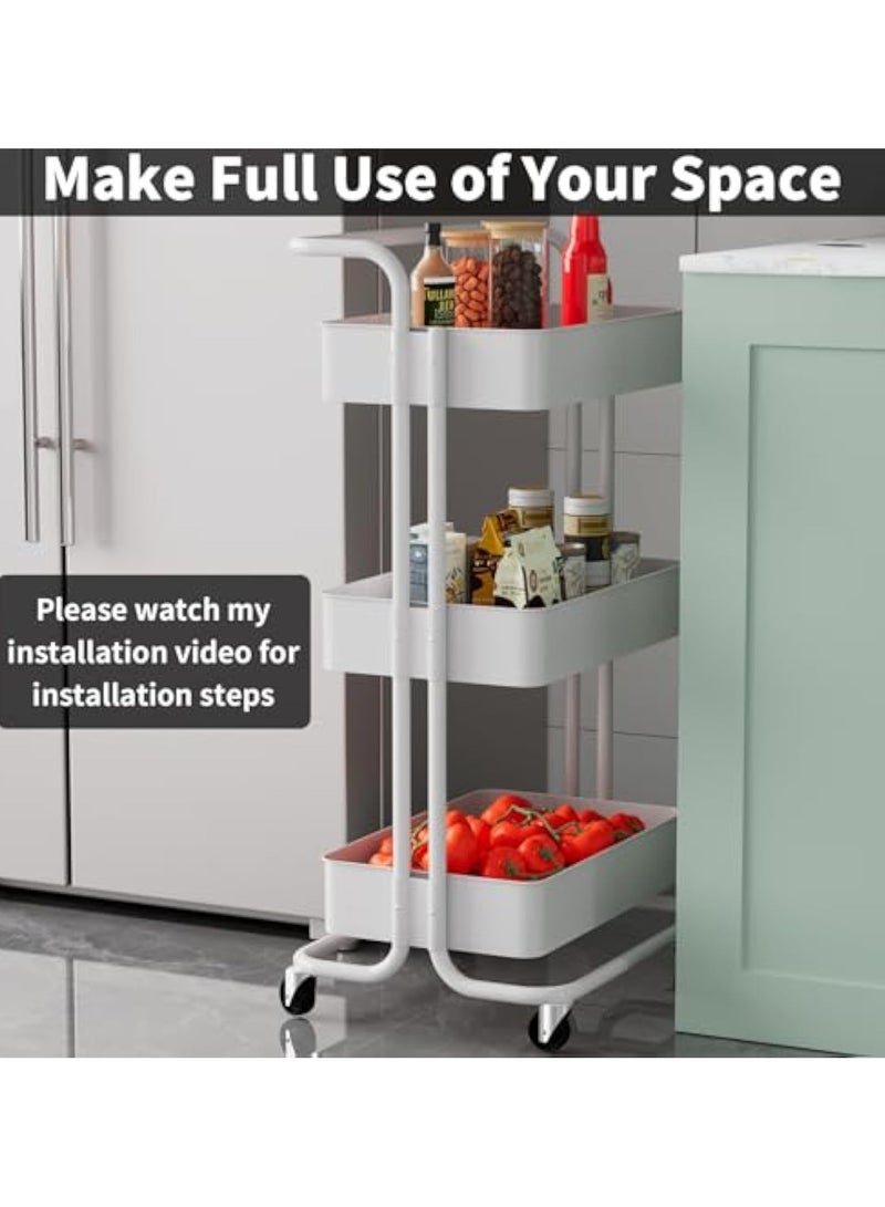 POWER 3-Tier Rolling Cart, Heavy Duty Metal Diaper Cart with Wheels, Practical Rolling Storage Cart Organizer, Easy to Assemble Storage Trolley for Kitchen, Bathroom, Office - Image 5