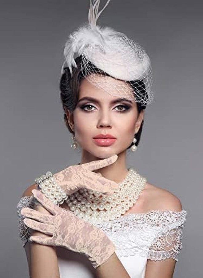 YANWENX Ladies Floral Lace Gloves Vintage Opera Gloves, Women Short Elegant Lace Gloves for Women Ladies and Girls Evening Wedding_Beige - Image 3