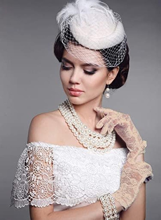 YANWENX Ladies Floral Lace Gloves Vintage Opera Gloves, Women Short Elegant Lace Gloves for Women Ladies and Girls Evening Wedding_Beige - Image 5