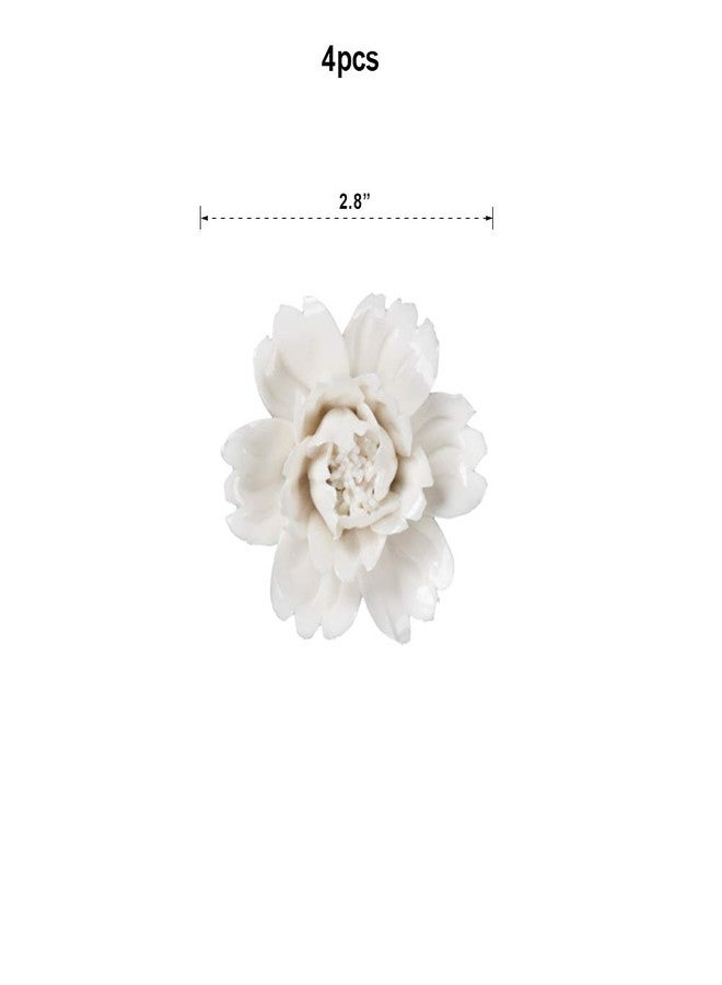 Insiswiner Handcrafted Ceramic Flowers Sculpture Home Hanging 3D Wall Art Decor Decoration for Living Room Bedroom White Peony (4 pack) - Image 2