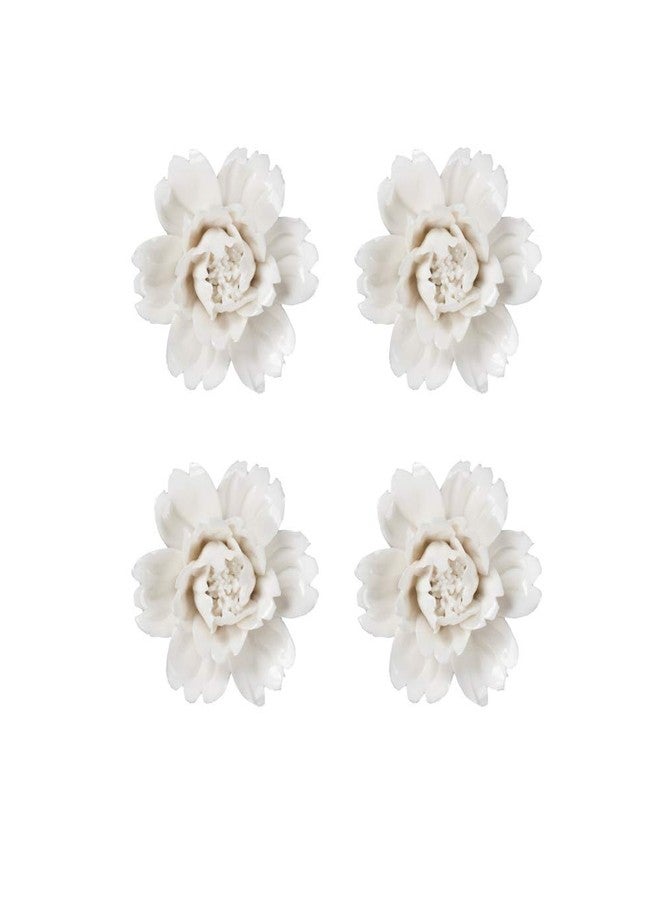 Insiswiner Handcrafted Ceramic Flowers Sculpture Home Hanging 3D Wall Art Decor Decoration for Living Room Bedroom White Peony (4 pack) - Image 1