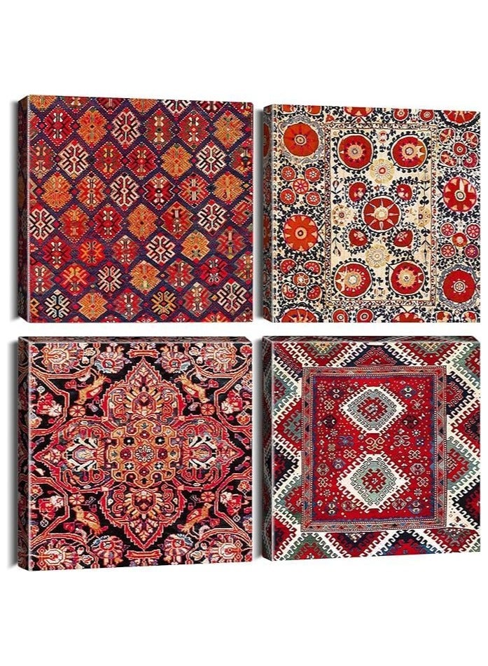 مؤسسة فكرة اليوم اليوم فكرة 4 قطع خمر بوهيمي المغربي التركي النمط التركي جدار فن القماش مجموعة | صور مؤطرة حديثة للحمام والمطبخ والمنزل وديكور المكتب - 30x30 سم - Image 1