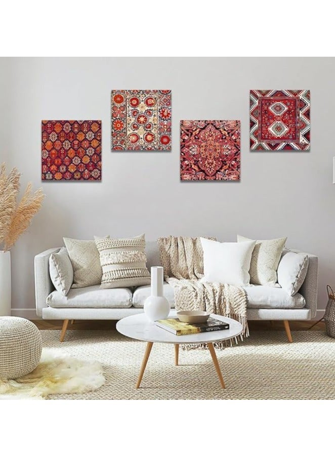 مؤسسة فكرة اليوم اليوم فكرة 4 قطع خمر بوهيمي المغربي التركي النمط التركي جدار فن القماش مجموعة | صور مؤطرة حديثة للحمام والمطبخ والمنزل وديكور المكتب - 30x30 سم - Image 2