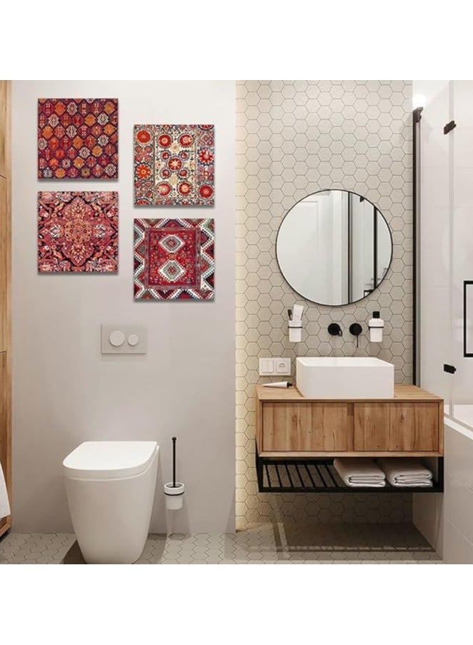 مؤسسة فكرة اليوم اليوم فكرة 4 قطع خمر بوهيمي المغربي التركي النمط التركي جدار فن القماش مجموعة | صور مؤطرة حديثة للحمام والمطبخ والمنزل وديكور المكتب - 30x30 سم - Image 3