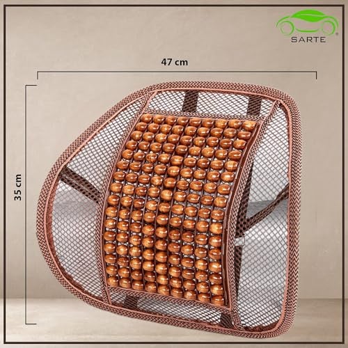 SARTE BS-X2 Mesh Ventilation Car Wooden Back Rest/Lumbar Cushion with Elastic & Belt Support for Car Seat. - Image 3