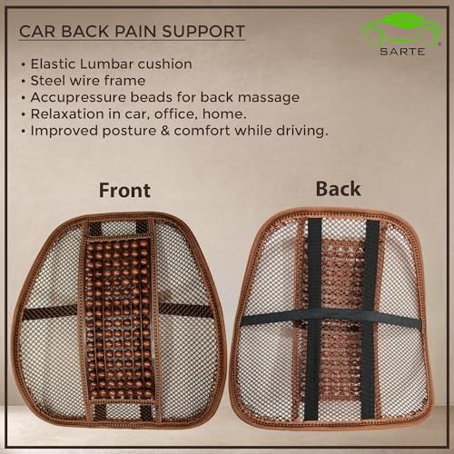 SARTE BS-X2 Mesh Ventilation Car Wooden Back Rest/Lumbar Cushion with Elastic & Belt Support for Car Seat. - Image 5