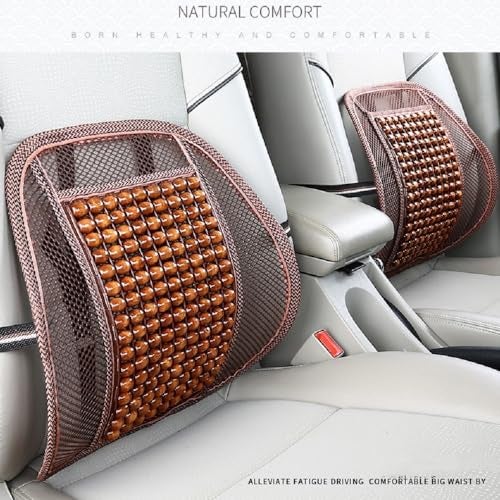 SARTE BS-X2 Mesh Ventilation Car Wooden Back Rest/Lumbar Cushion with Elastic & Belt Support for Car Seat. - Image 2
