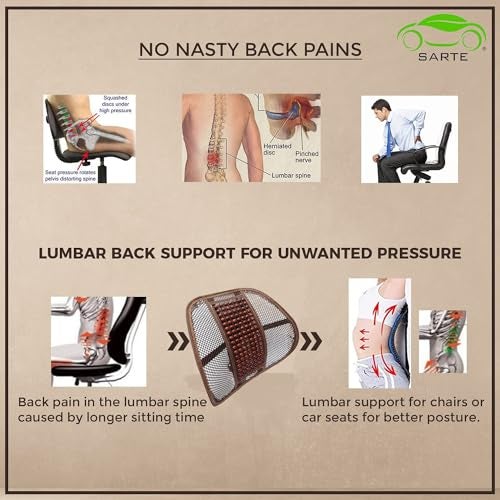 SARTE BS-X2 Mesh Ventilation Car Wooden Back Rest/Lumbar Cushion with Elastic & Belt Support for Car Seat. - Image 4