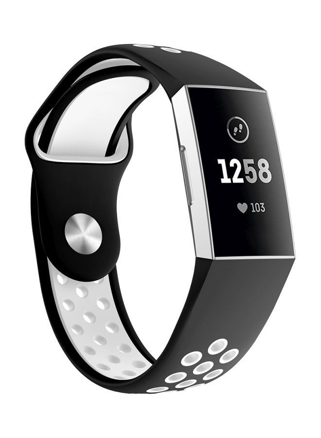 NIBEMINENT Silicone Replacement Band For Fitbit Charge 3 White/Black - Image 2