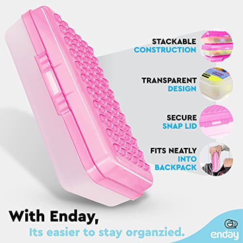 Enday Pencil Box Pink, Plastic Small Dots Pencil Case, School Storage Utility Supplies Box Organizer with Snap Closure for Kids and Adults Also Available in Green, Grey, Purple, Red, Blue, 1 PK - Image 3