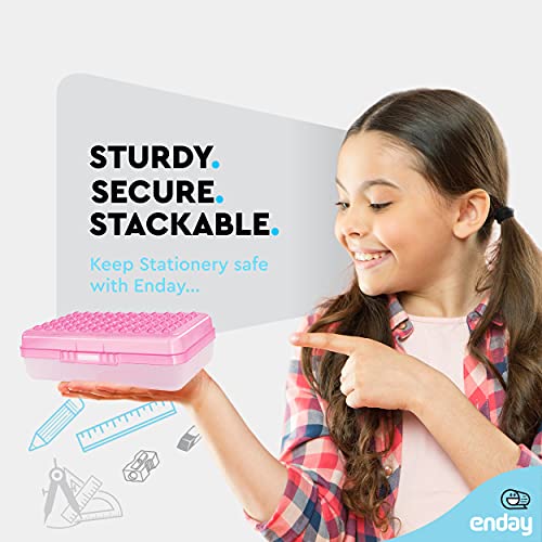 Enday Pencil Box Pink, Plastic Small Dots Pencil Case, School Storage Utility Supplies Box Organizer with Snap Closure for Kids and Adults Also Available in Green, Grey, Purple, Red, Blue, 1 PK - Image 2