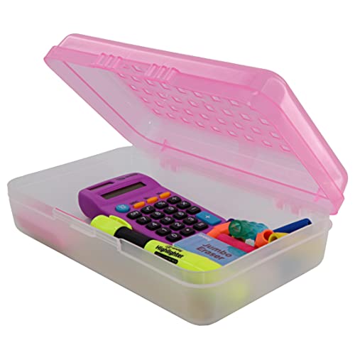 Enday Pencil Box Pink, Plastic Small Dots Pencil Case, School Storage Utility Supplies Box Organizer with Snap Closure for Kids and Adults Also Available in Green, Grey, Purple, Red, Blue, 1 PK - Image 1