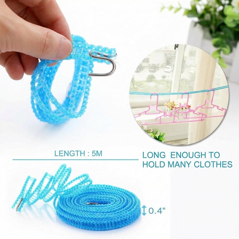 EKIND Cross-material combo compatible Portable Clothesline Windproof Anti Slip Drying Line Adjustable Laundry Rope with Stainless Steel Hooks for Indoor Outdoor Home Travel Camping(16.4Ft,Sky Blue) Durable versatile substance - Image 2