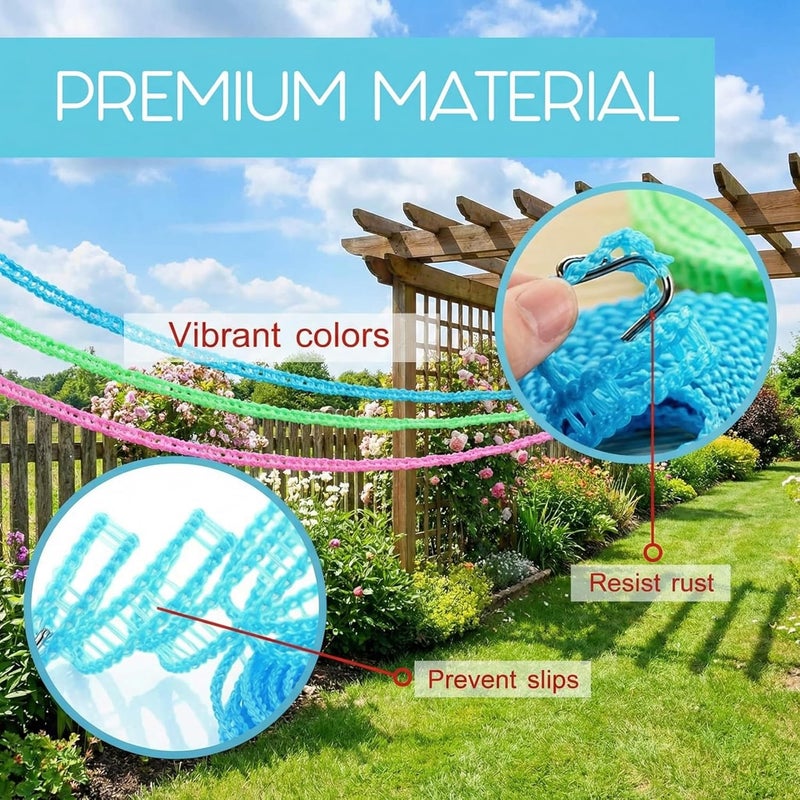 EKIND Cross-material combo compatible Portable Clothesline Windproof Anti Slip Drying Line Adjustable Laundry Rope with Stainless Steel Hooks for Indoor Outdoor Home Travel Camping(16.4Ft,Sky Blue) Durable versatile substance - Image 3