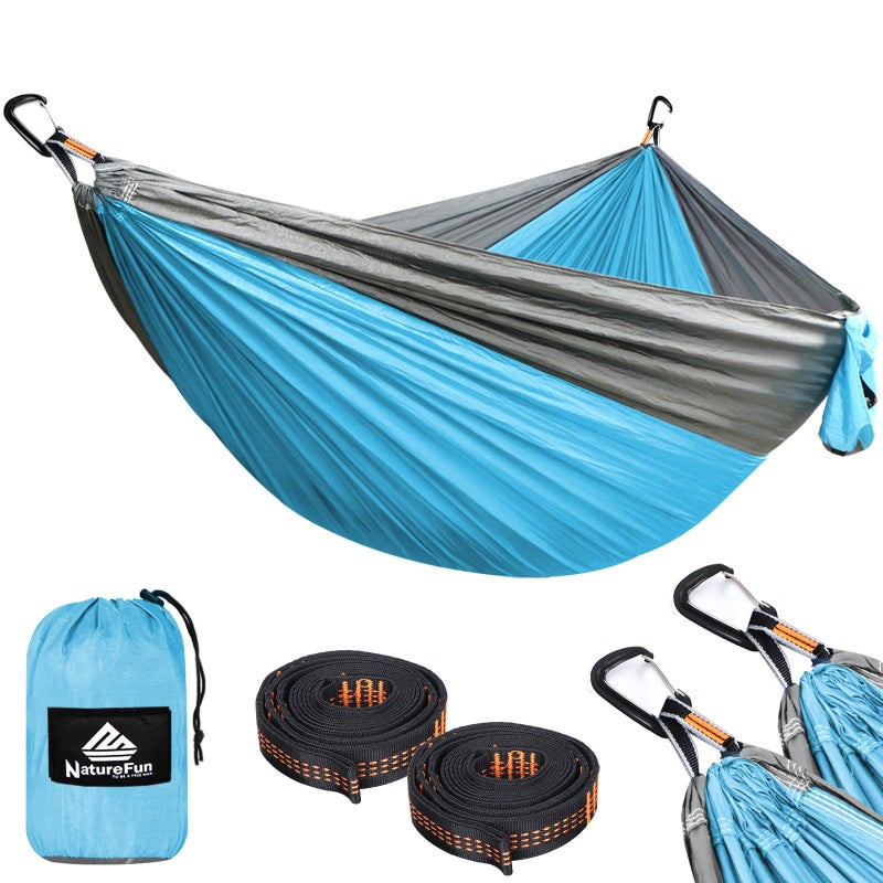 NATUREFUN Ultra-Light Travel Camping Hammock | 300kg Load Capacity,(300x200cm) Breathable,Quick-Drying Parachute Nylon | 2 x Premium Carabiners,2 x Nylon Slings Included | for Outdoor Indoor Garden - Image 1
