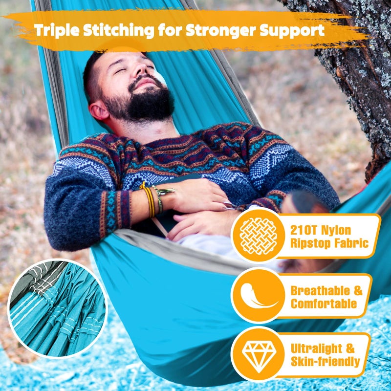 NATUREFUN Ultra-Light Travel Camping Hammock | 300kg Load Capacity,(300x200cm) Breathable,Quick-Drying Parachute Nylon | 2 x Premium Carabiners,2 x Nylon Slings Included | for Outdoor Indoor Garden - Image 4