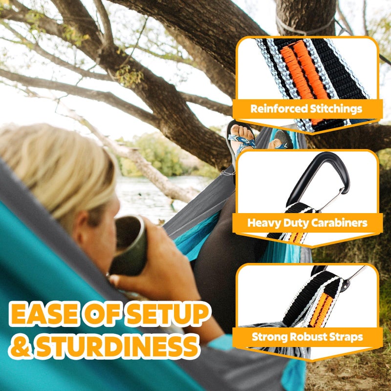 NATUREFUN Ultra-Light Travel Camping Hammock | 300kg Load Capacity,(300x200cm) Breathable,Quick-Drying Parachute Nylon | 2 x Premium Carabiners,2 x Nylon Slings Included | for Outdoor Indoor Garden - Image 5