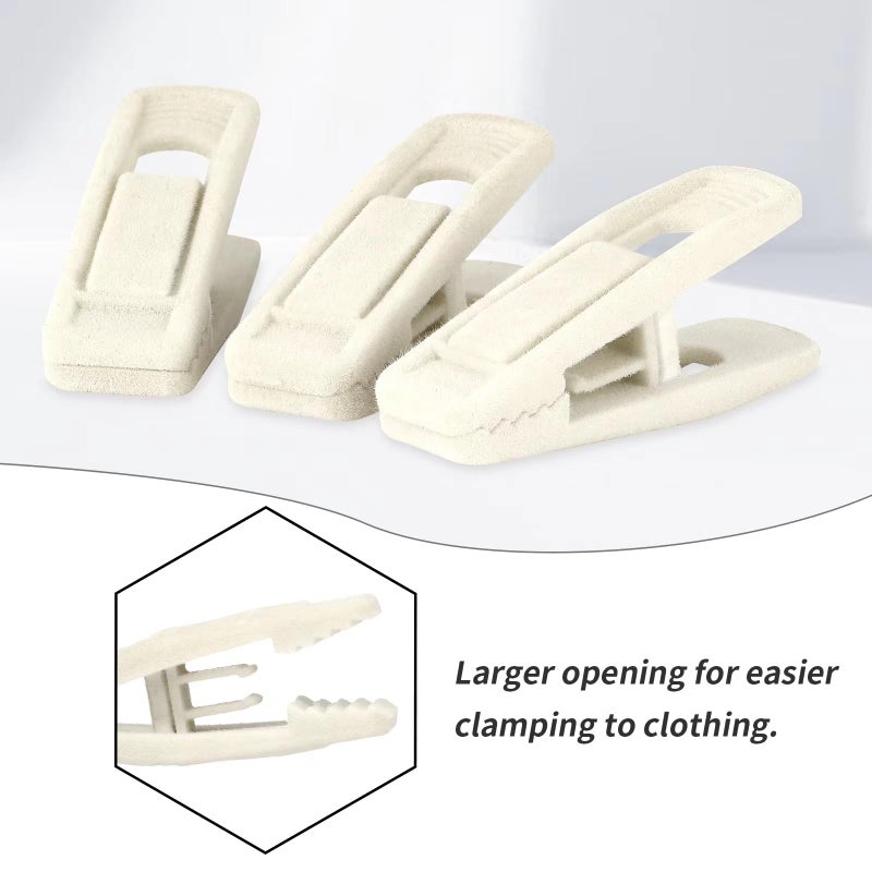 Tinfol Ivory Velvet Hanger Clips, 24 Pack Pants Velvet Clips, Large Opening Clip Clothes Pin, Strong Finger Flocked Clip Perfect for Slim-line Clothes Hangers - Image 3