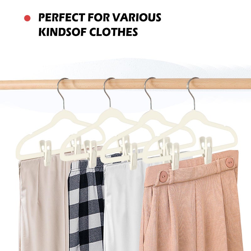Tinfol Ivory Velvet Hanger Clips, 24 Pack Pants Velvet Clips, Large Opening Clip Clothes Pin, Strong Finger Flocked Clip Perfect for Slim-line Clothes Hangers - Image 5