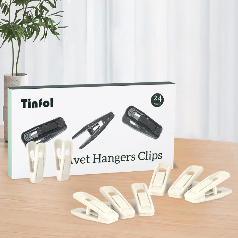 Tinfol Ivory Velvet Hanger Clips, 24 Pack Pants Velvet Clips, Large Opening Clip Clothes Pin, Strong Finger Flocked Clip Perfect for Slim-line Clothes Hangers - Image 4