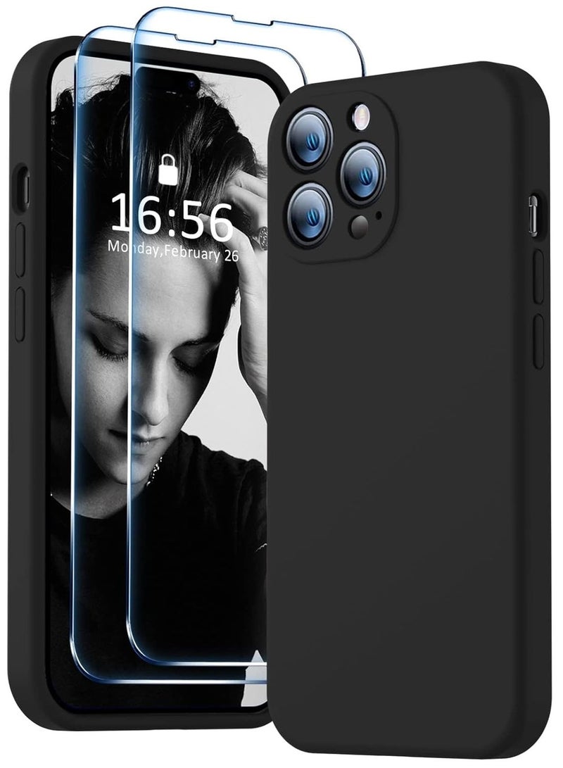 ELTRAZONE Premium Liquid Silicone Case for iPhone 14 Pro 6.1-Inch with 2 Pcs 9H Tempered Glass Screen Protectors - Shockproof, Soft Touch, All-Round Camera Protection (Black) - Image 1
